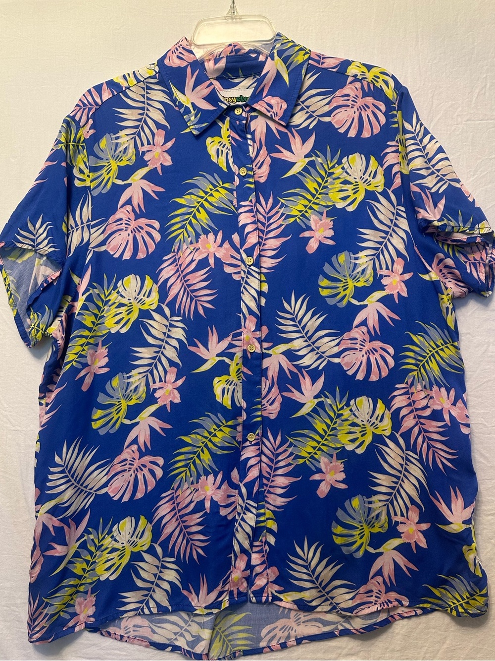 Tipsy Elves Tropical Hawaiian Button Down Shirt Women’s XL Blue Pink